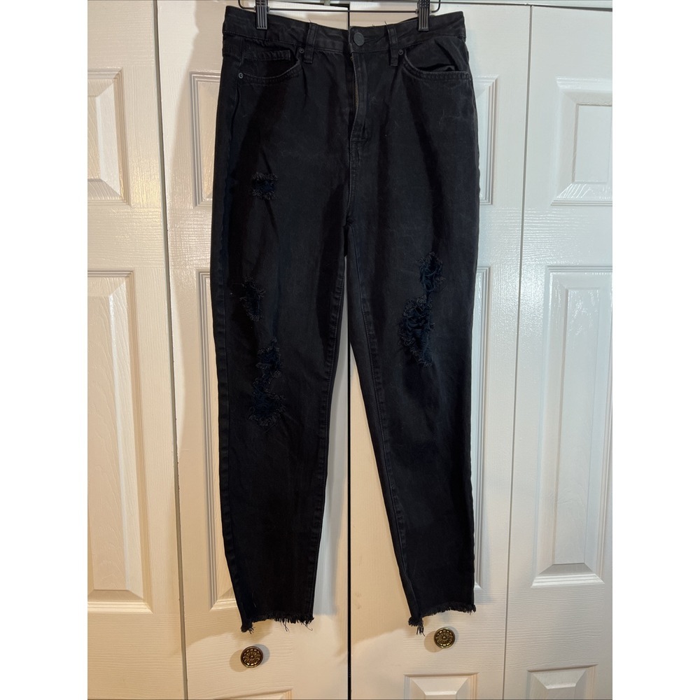 YMI Dream Jeans Women's 13/31 Black Distressed High Rise Ankle/Dream Fit Raw Hem